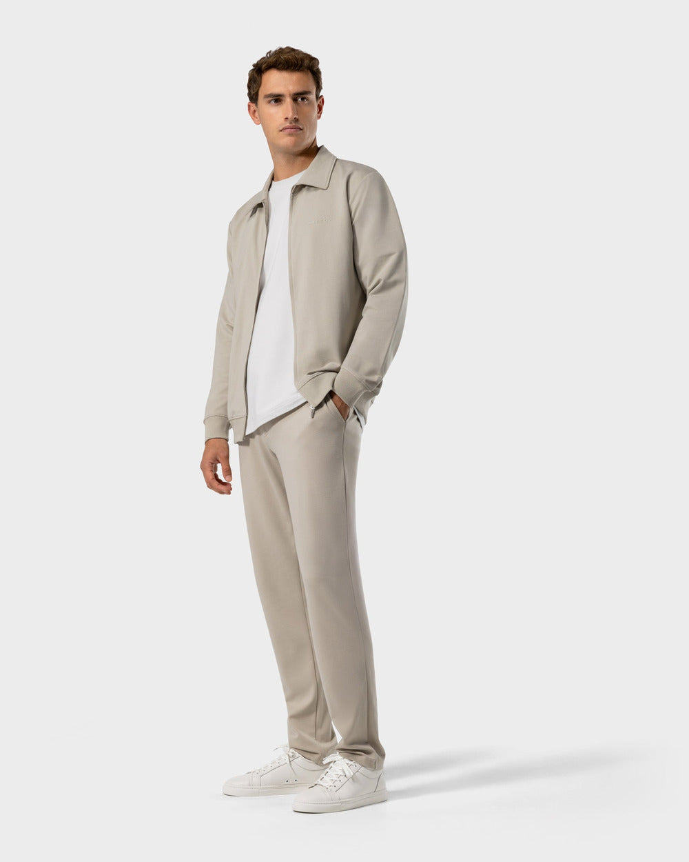 ZS 02 Marked Sand – full zip sweatshirt in beige stretch cotton, photo 12