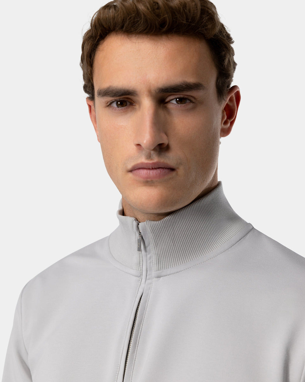 ZS 03 Marked Cement Grey – full zip sweatshirt in grey stretch cotton