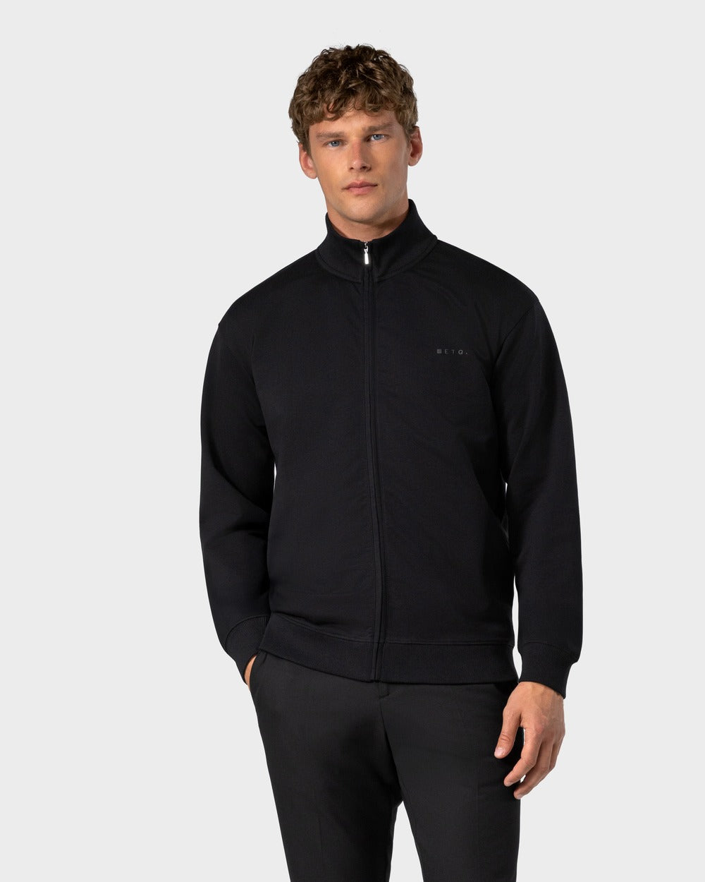 ZS 03 Marked Black – full zip sweatshirt in black stretch cotton