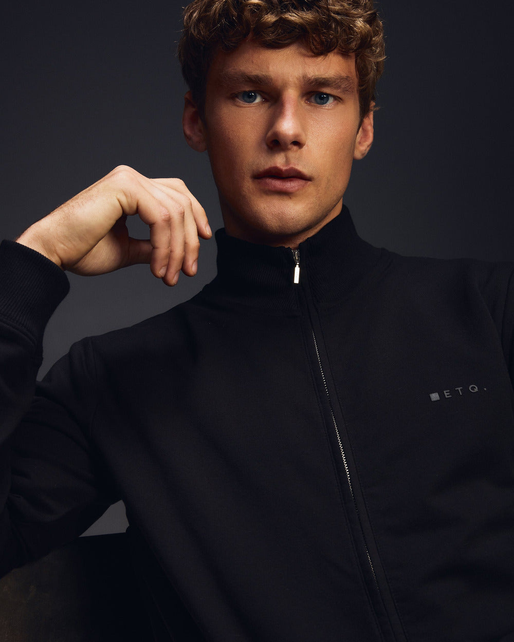 ZS 03 Marked Black – full zip sweatshirt in black stretch cotton, photo 3
