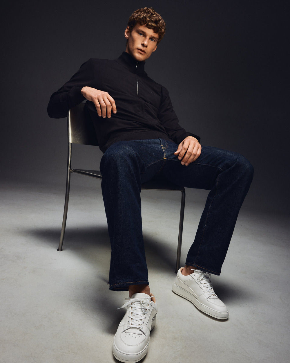 ZS 03 Marked Black – full zip sweatshirt in black stretch cotton, photo 5