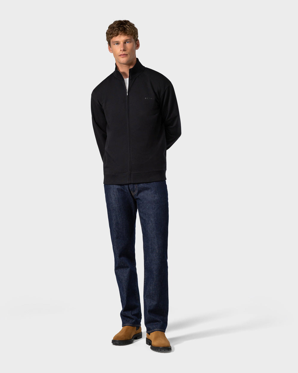 ZS 03 Marked Black – full zip sweatshirt in black stretch cotton, photo 17