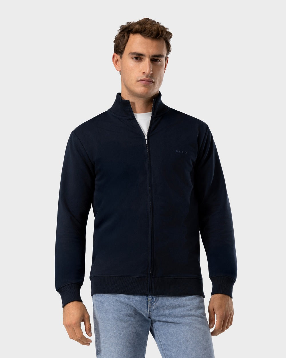 ZS 03 Marked Blueberry – full zip sweatshirt in blue stretch cotton