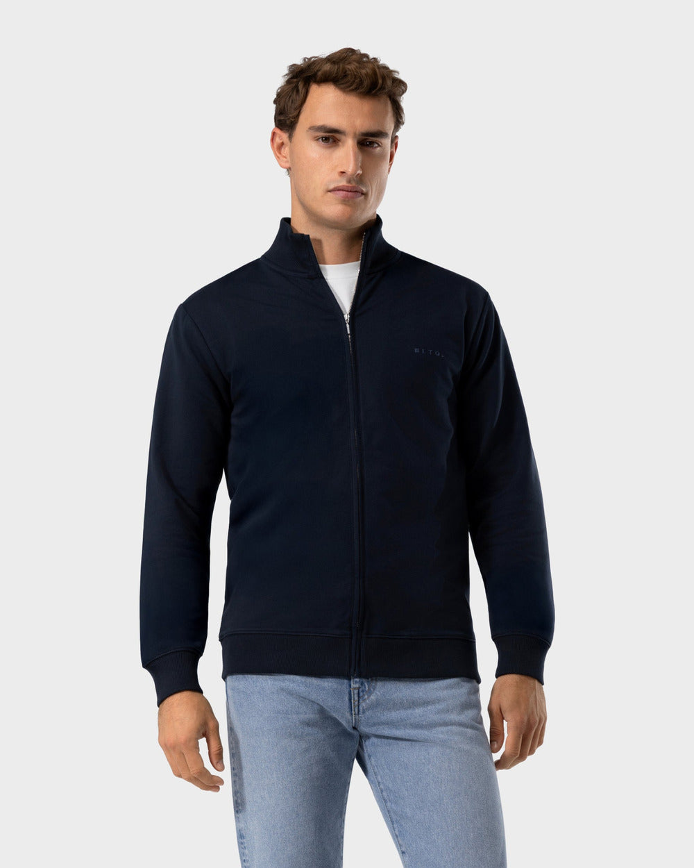 ZS 03 Marked Blueberry – full zip sweatshirt in blue stretch cotton