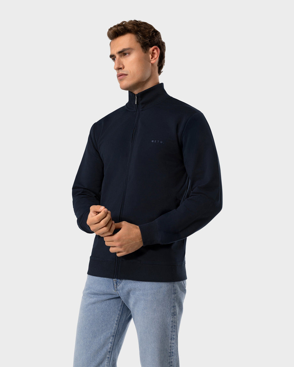 ZS 03 Marked Blueberry – full zip sweatshirt in blue stretch cotton, photo 6