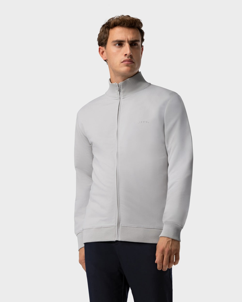ZS 03 Marked Cement Grey – full zip sweatshirt in grey stretch cotton, photo 2
