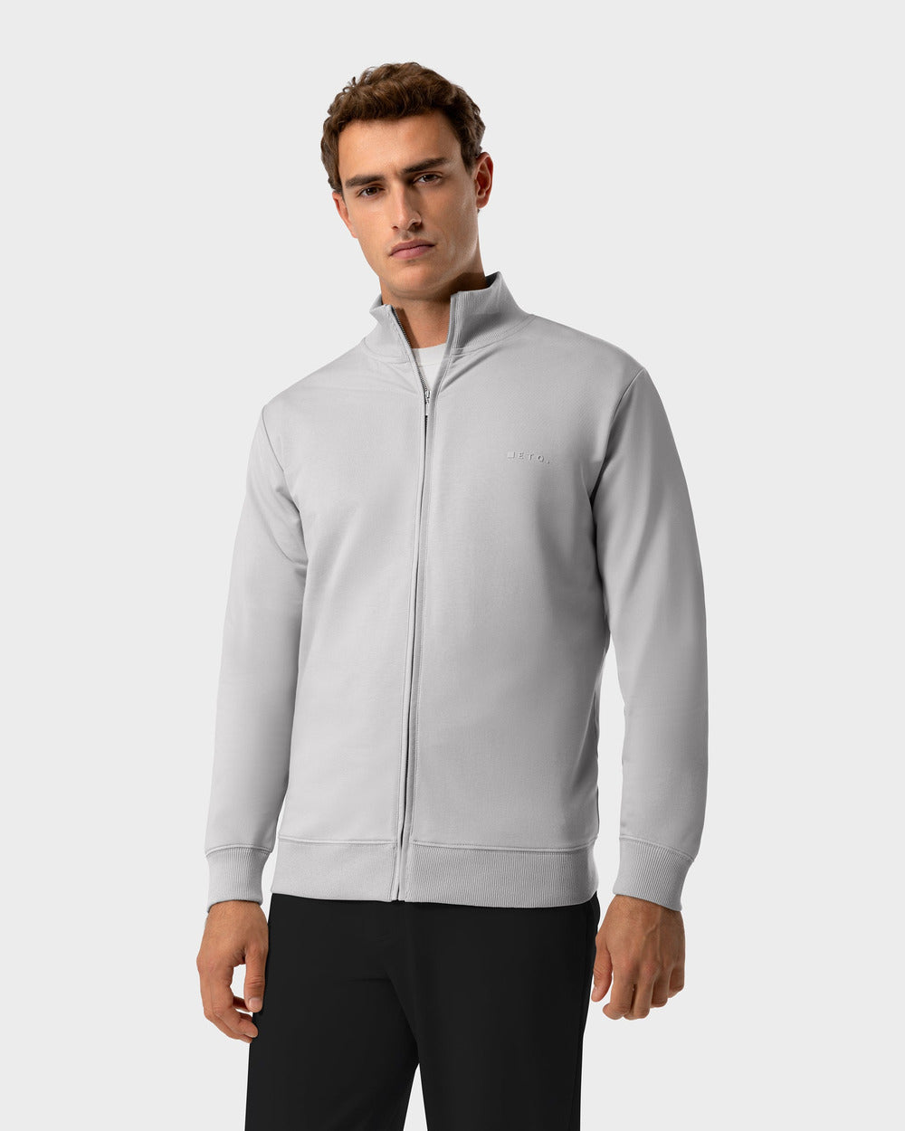 ZS 03 Marked Cement Grey – full zip sweatshirt in grey stretch cotton, photo 4