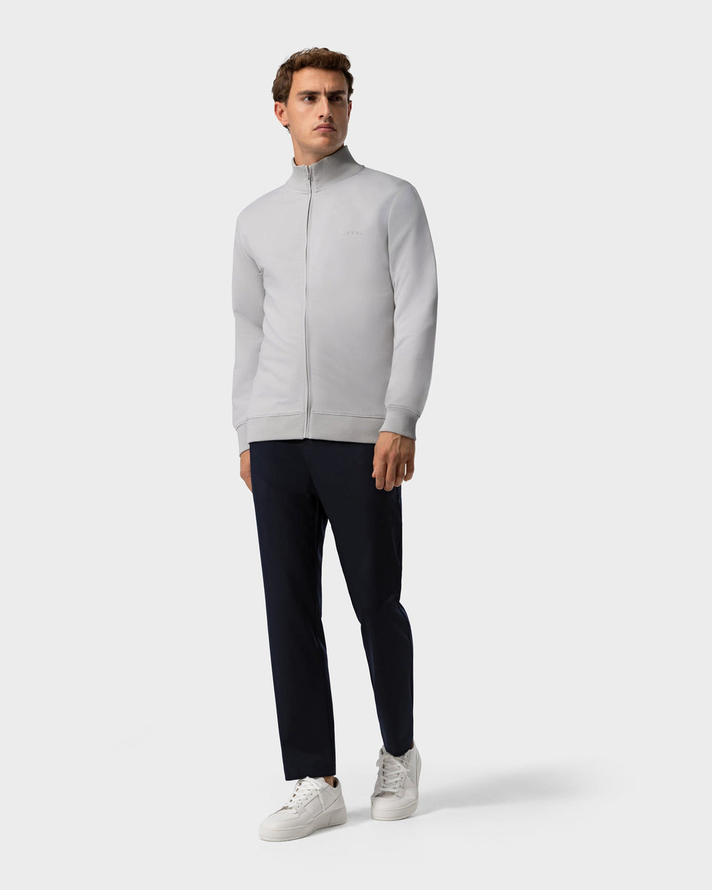 ZS 03 Marked Cement Grey – full zip sweatshirt in grey stretch cotton, photo 7