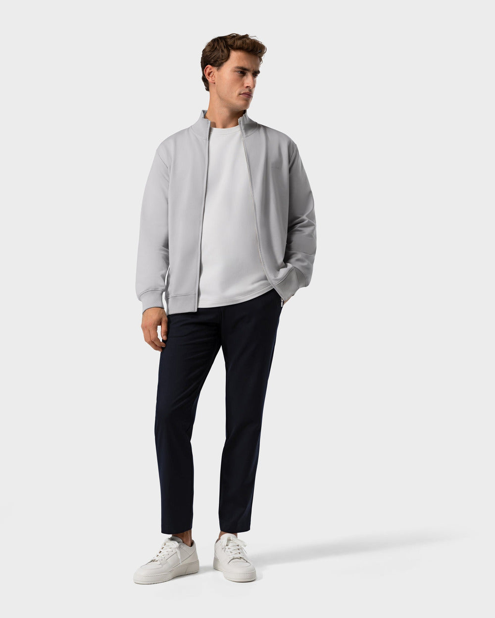 ZS 03 Marked Cement Grey – full zip sweatshirt in grey stretch cotton, photo 8