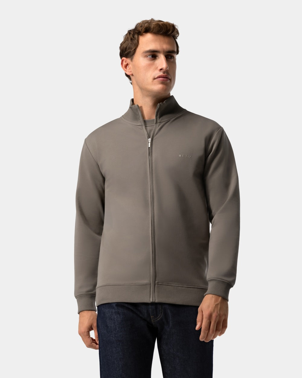 ZS 03 Marked Desert Taupe – full zip sweatshirt in taupe stretch cotton, photo 2