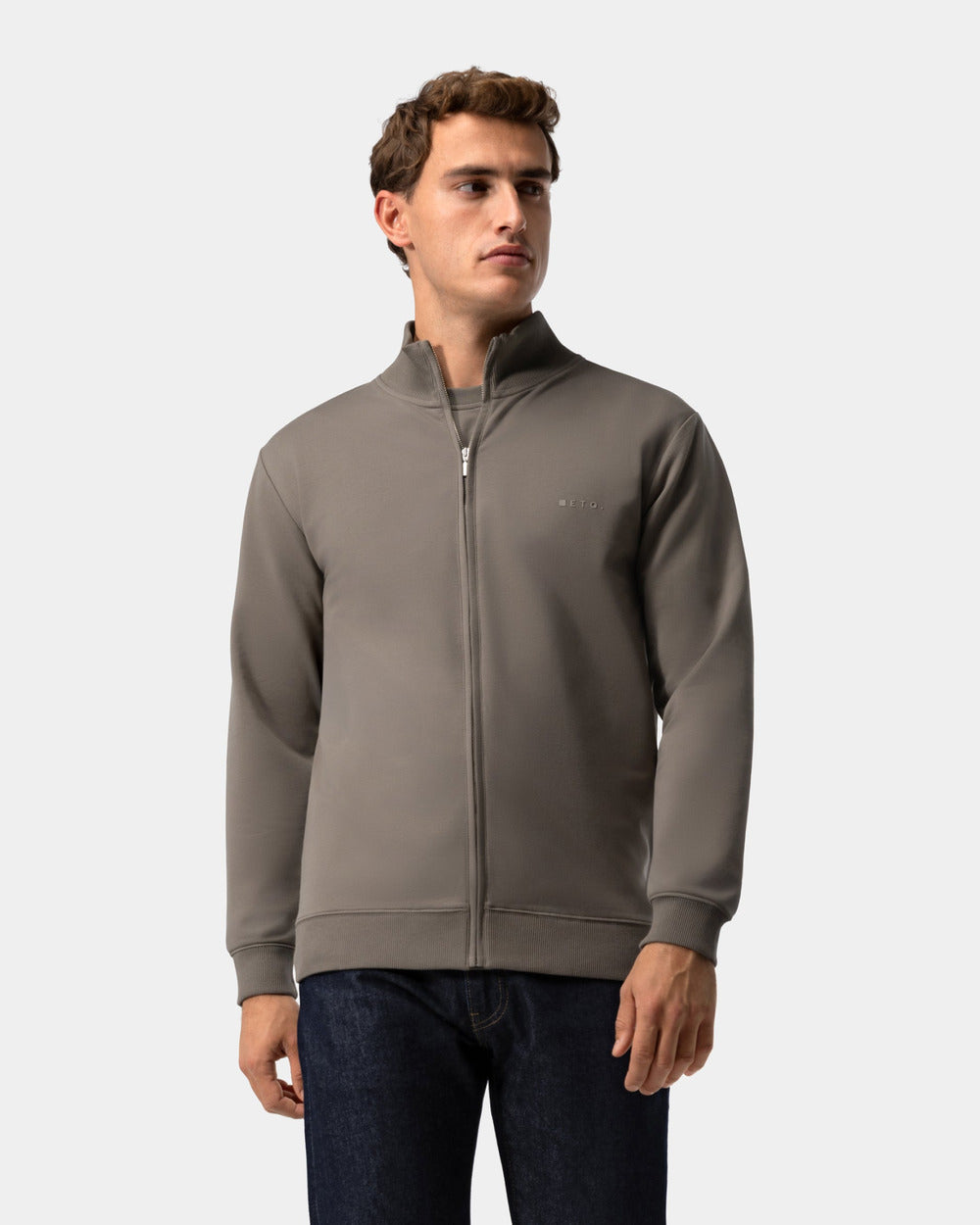 ZS 03 Marked Desert Taupe – full zip sweatshirt in taupe stretch cotton, photo 2