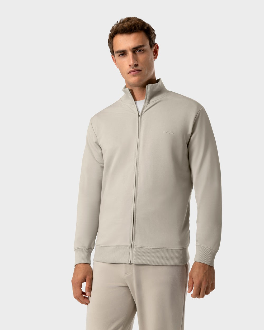 ZS 03 Marked Sand – full zip sweatshirt in beige stretch cotton