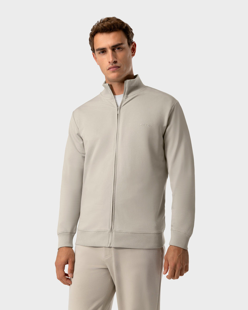 ZS 03 Marked Sand – full zip sweatshirt in beige stretch cotton